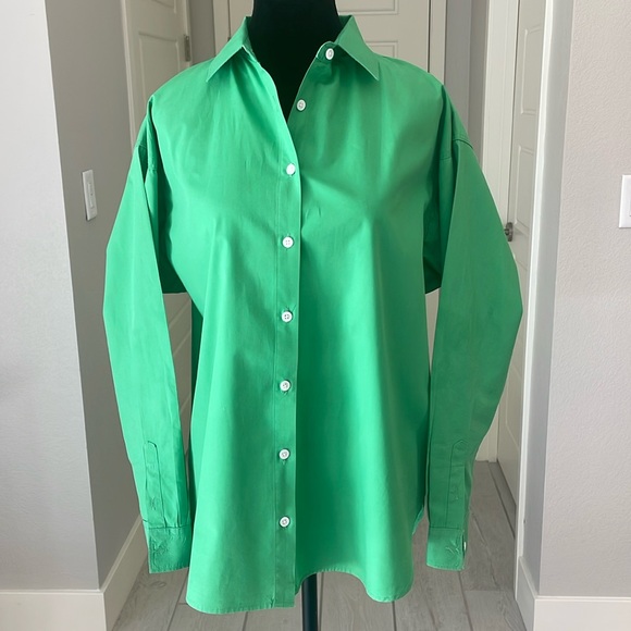 Thread & Supply Oversized Poplin Button-Up Long Sleeve Shirt in Green Si… - Picture 2 of 11